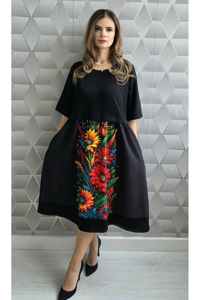 MAXORA SHOP Rochie Perla cu imprimeuri colorate și buzunare, midi