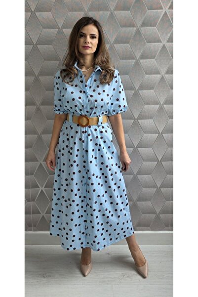 MAXORA SHOP Rochie midi din bumbac Paulina, cu centură inclusă și mâneci scurte