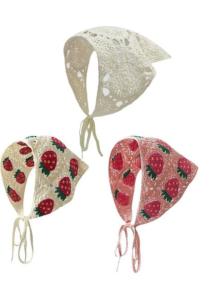 GENERAL JIHUOO 3 Pieces Strawberry Crochet Bandanas Knitted Headscarf Hair Ba...