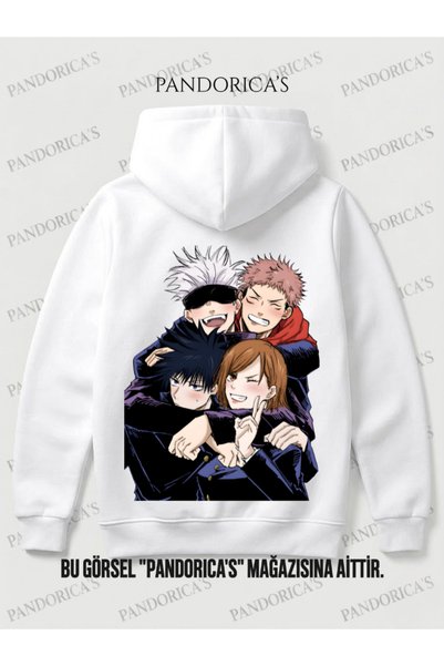 PANDORICA Jujutsu Kaisen Anime Design with Written "Megumi,Gojo,Yuji and Nobara" Back and Front Printed Unisex Hooded Cotton Sweatshirt (Hoodie)