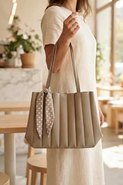 MARKACHİ Mink Scarf Pleated Daily Women's Bag with Hand and Shoulder Straps