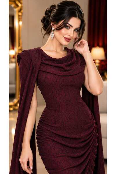 Velora Dresses Burgundy Evening Dress with Luxurious Draping Design