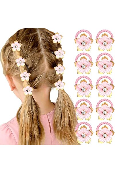 GENERAL 10PCS Pink Flower Elastics Rubber Hair Ties No Damage Floral Small Ru...