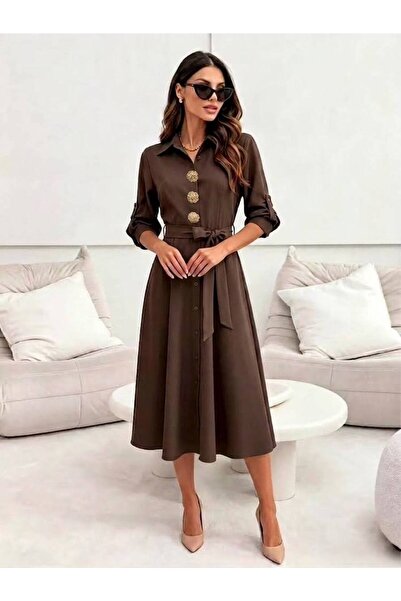 MAXORA SHOP Rochie tip cămașă Gina, cu broșe detașabile și centură
