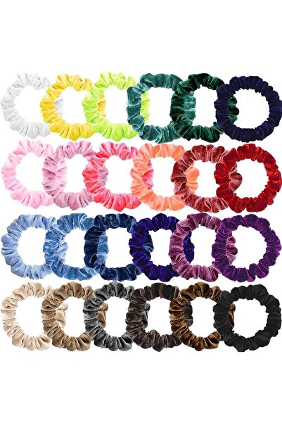 Funtopia Small Velvet Scrunchies, 24 Pcs Colorful Hair Ties for Thick and Thi...