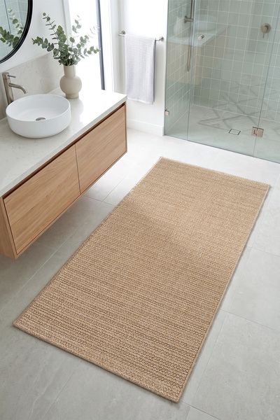 Koza Halı Retro Plain Natural Düz Dokuma Yumuşak Banyo Paspası A3190P