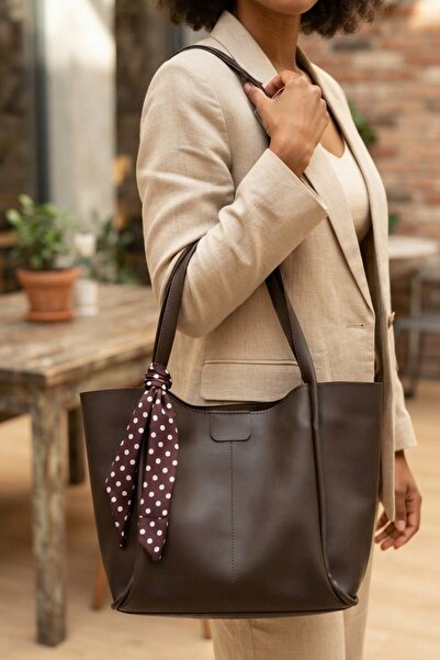 MARKACHİ Brown Scarf Daily Women's Bag with Hand and Shoulder Straps