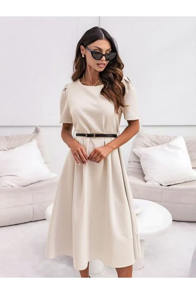 MAXORA SHOP Φόρεμα Amaris με ζώνη από οικολογικό δέρμα, μήκος μίντι, κοντά μα...