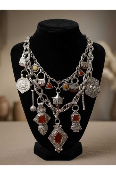 Generic Brand Braided metal necklace with figurines
