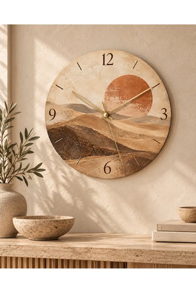 AA Shop Bohem Temalı 45 Cm Ahşap Sessiz Akar Mekanizmalı UV Baskılı Dekoratif Duvar Saati Hediyelik 1113