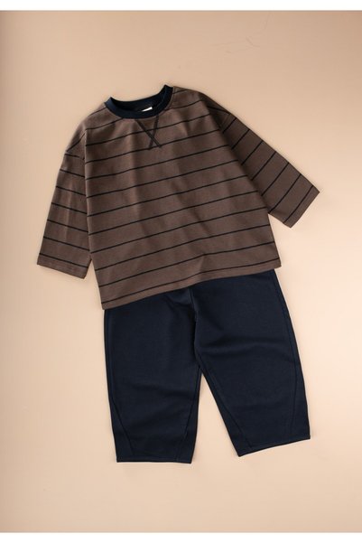 Cigit Seasonal Wide Cut Trousers Set 2-7 Years Old Mink Striped