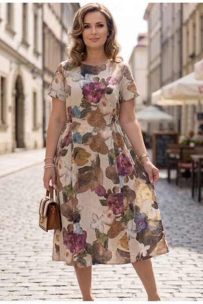 MAXORA SHOP Rochie din bumbac Clara, cu imprimeu floral, pe croi larg