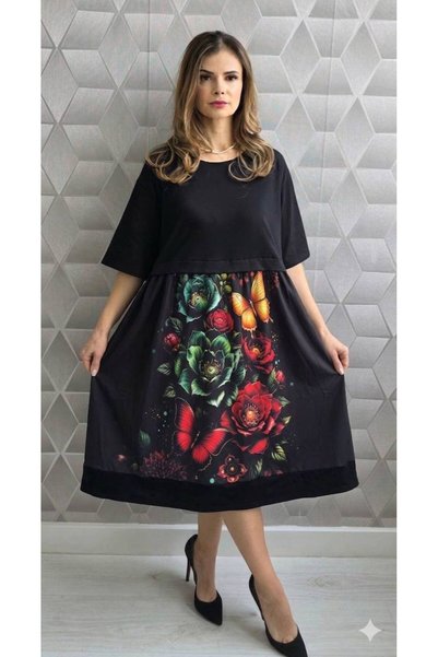 MAXORA SHOP Rochie Perla cu imprimeuri colorate și buzunare, midi