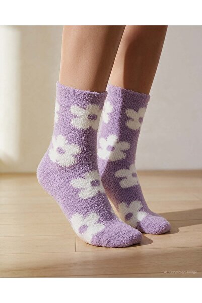 Bolero Women's Soft Touch 2-Pack Plush Home Socks Lilac Daisy