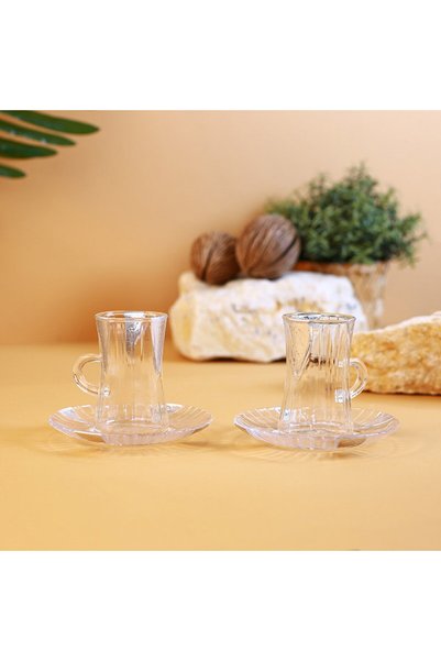 Glaze طقم اكواب شاي زجاج فضي 12 قطعة