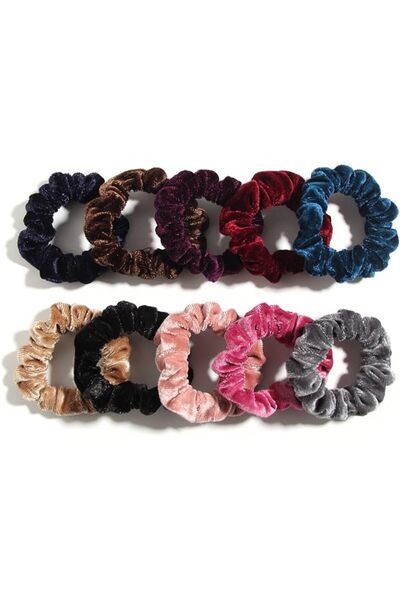LFOUVRE Pack of 10 Small Velvet Scrunchies for Women Hair Accessories, Mini T...