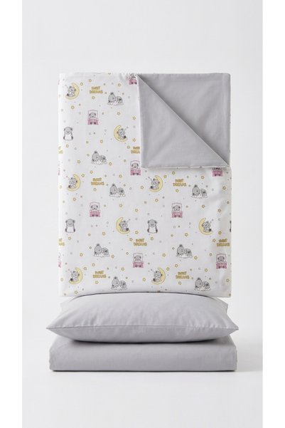 Terzi Ömer 100% Cotton Sweet Dreams Cute Koala Patterned 3-Piece Baby Duvet Cover Set - Yellow / Pink / Gray 3-Piece Baby Sleep Set