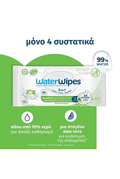 WaterWipes ΝΕΑ Sensitive+ Ενυδατική Ενίσχυση με Αλόη Βέρα