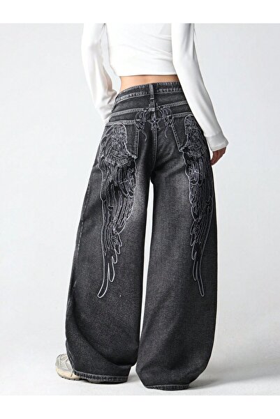 EDVESS Y2K Angel Wings Embroidered Washed Baggy Jean Pants
