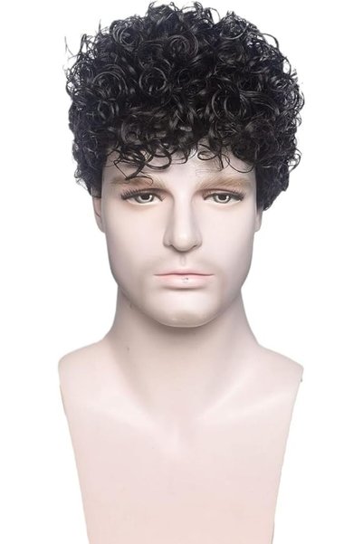 GENERAL Mens Wig Short Curly Wig Synthetic Costume Replacement Wig for Males