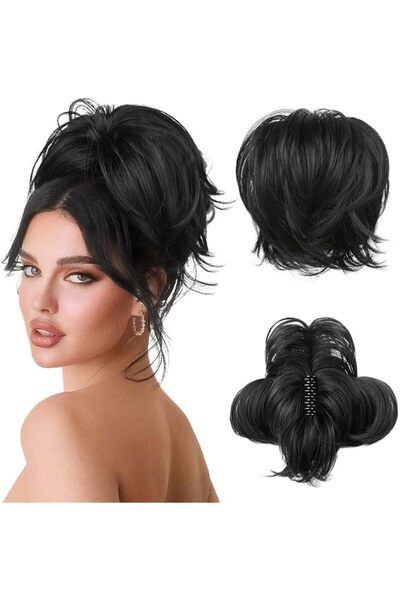 EXCEFORE Messy Bun Hair Piece, Claw Clip in Straight Hair Bun, 9 Inch Short P...