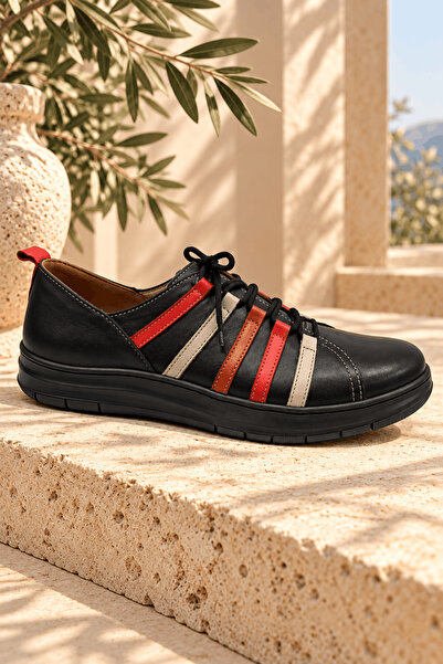 İNZE AYAKKABI Genuine Leather Color Detailed Lace-Up Women's Casual Shoes Mod...