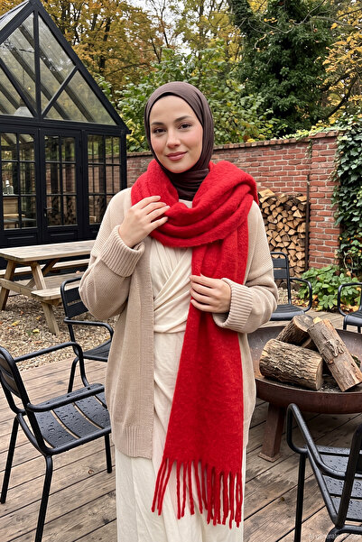 REMSA شال بوكلت مزين بالشرّابات 45×200 سم 1285 أحمر