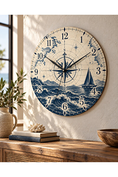 AA Shop Ceas de perete decorativ imprimat UV, cu tematică marină, din lemn, 4...