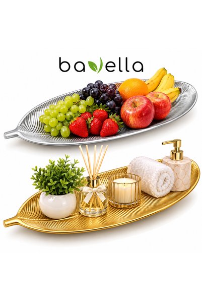 bavella Dekoratif Yaprak Sunum Tabağı Gold Renkli 21x58,5 cm