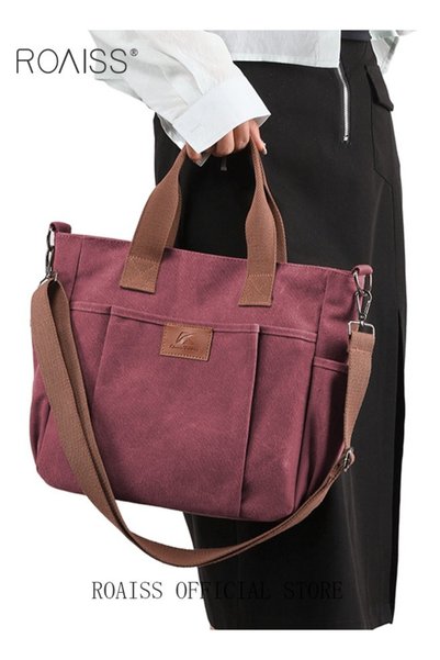 ROAISS Women's Handbag Shopper Tote Bag Canvas Satchel Handbags for Ladies, S...