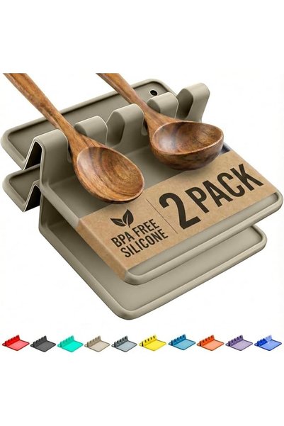 Cooler Kitchen 2 Pack Sage Silicone Spoon Rest for Stove Top Kitchen Spoon Ho...