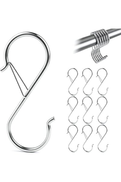GENERAL Pack of 10 Stainless Steel S Shape Hooks with Safety Snap, Rust Resis...
