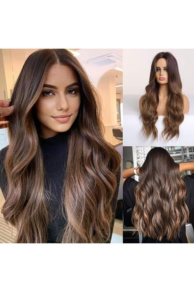 Generic باروكة شعر صناعي، باروكة شعر طويل للنساء، باروكة شعر مجعد صناعي بلون ...
