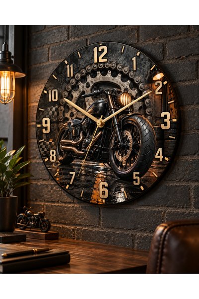 AA Shop Ceas de perete decorativ imprimat UV, tematică motor, 45 cm, din lemn...