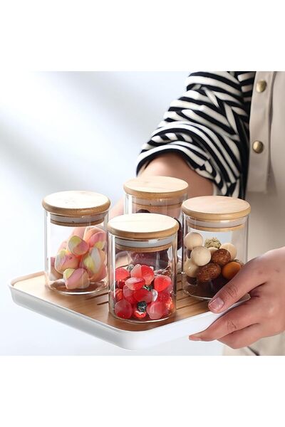 GENERAL 4-Pack Clear Glass Food Storage Jars with Airtight Bamboo Lids - Smal...