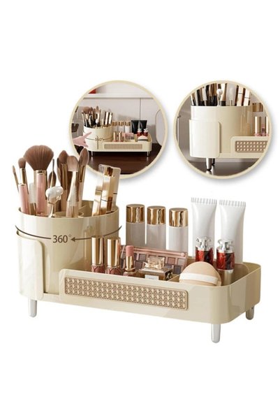 OEM Organizator de cosmetice și pensule, 360 °   suport rotativ, 34,5 x 15 x 7,8 cm, Plastic, Bej