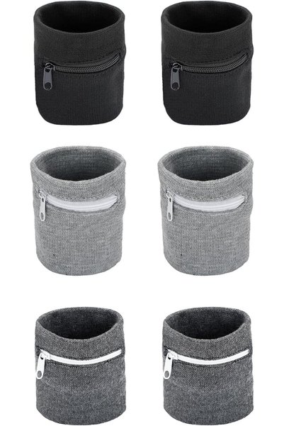 GENERAL 6 Pieces Wrist Wallet with Zipper Wrist Pocket for Women Sweatband Me...