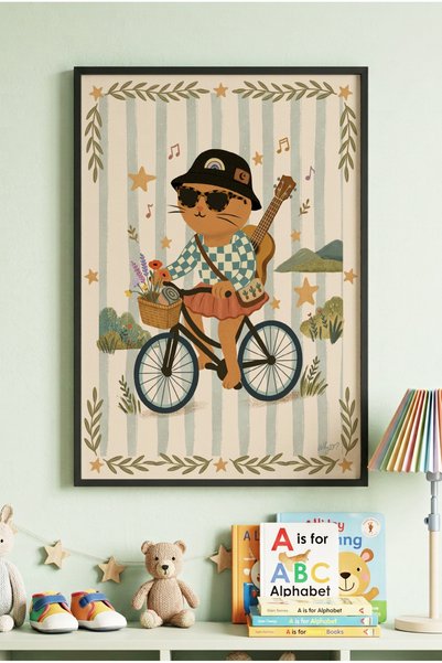 Zevahir Mobilya Dekorasyon 1 Piece Black Wooden Framed Guitarist Cat Concept ...