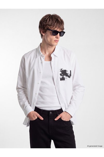 LC Waikiki Ozmarka New Season White Relax Fit Printed Men's Shirt