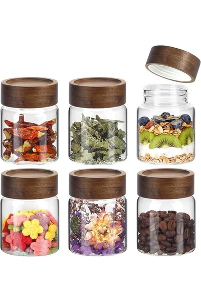 GENERAL 5oz Glass Spice Mason Jars with Screw Wood Lid 6 pcs Airtight Small G...