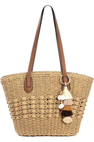 GENERAL RUNROLE Straw Handbags with Tassel Hat Clip for Travel, Handmade Summ...