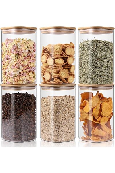 GENERAL Glass Storage Jars 6 Pack -50oz (10cmx20cm)Clear Glass Food Storage C...