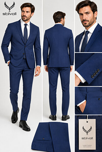 STILVOLL Costum bărbătesc – Bleumarin, Slim Fit, 80% Lână, Mărimea 54 C