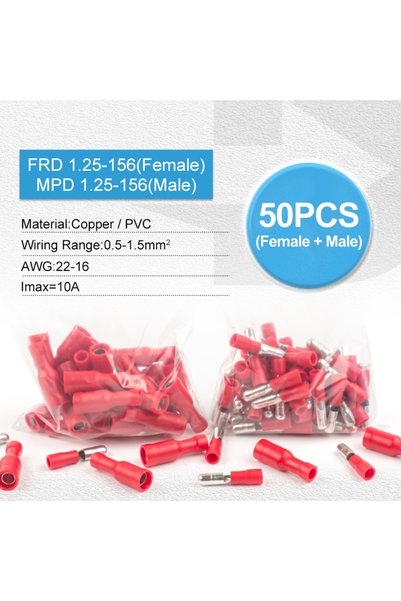 Choice Red 50PCS 25Set MPD FRD PVC Bullet Shaped Female Male Butt Insulating ...