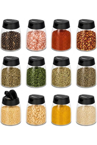 GENERAL Spice Jars Glass 12 Pieces, 150 ml Small Spice Jars with Double Lids ...