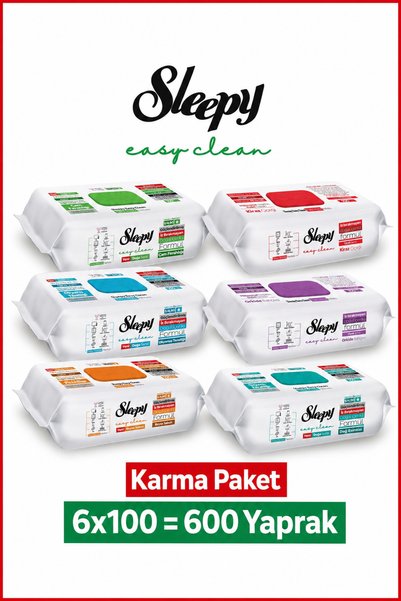 Sleepy Easy Clean Yüzey Temizlik Havlusu Mendili Karma Paket - Dag Serisi + Kiraz Çiçeg + Orkide + Portakal 6x100 - 600 Yaprak