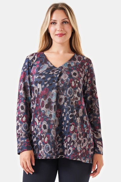 TOLGA SARAÇOĞLU 11125Ts Blue V-Neck Relaxed Fit Patterned Knitted Blouse
