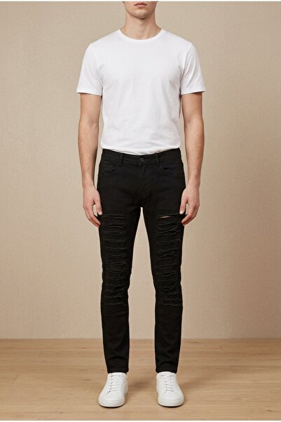 OEM Blugi barbati casual regular fit cu taituri orizontale multiple si aspect...