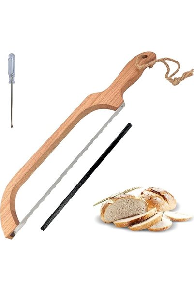 ALMEKAQUZ Bread Slicer for Homemade Bread,16" Wooden Sourdough Bread knife wi...