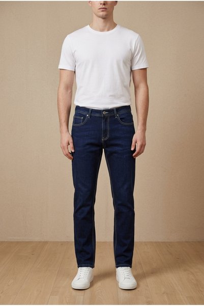 OEM Blugi barbati casual regular fit inchisi la culoare cu cusaturi contrasta...
